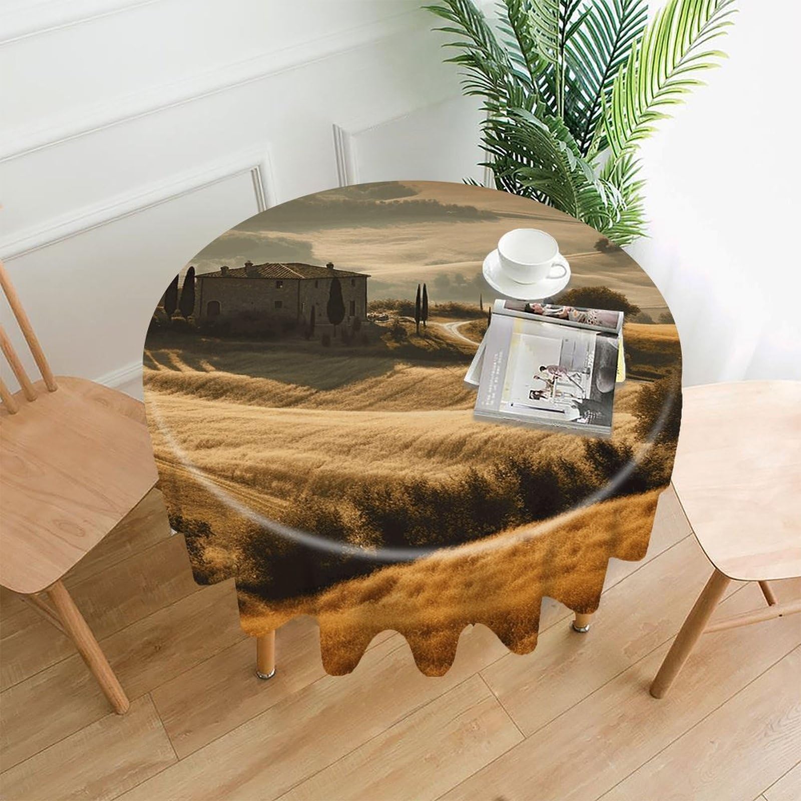 FodPand View of Typical Tuscany Landscape Round Tablecloth - 60 Inch Premium Polyester Table Cloth, Fashion Wrinkle Resistant Decorative Table Cover for Dining Kitchen Party Buffet Tables