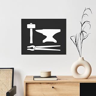 Blacksmith Hammer Logo Wall Art Of Framed Decorative Paintings Abstract Simple Black White And Other Color Blocks Canvas Prints Home Decoration Gifts 16"x20" Panels