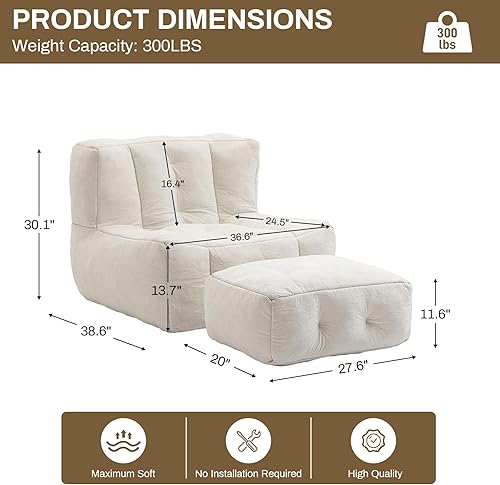 Miniatura 2 de Puf con otomana, cómodo sofá grande de terciopelo con reposapiés, puf tapizado de gran tamaño con relleno de espuma viscoelástica para sala de