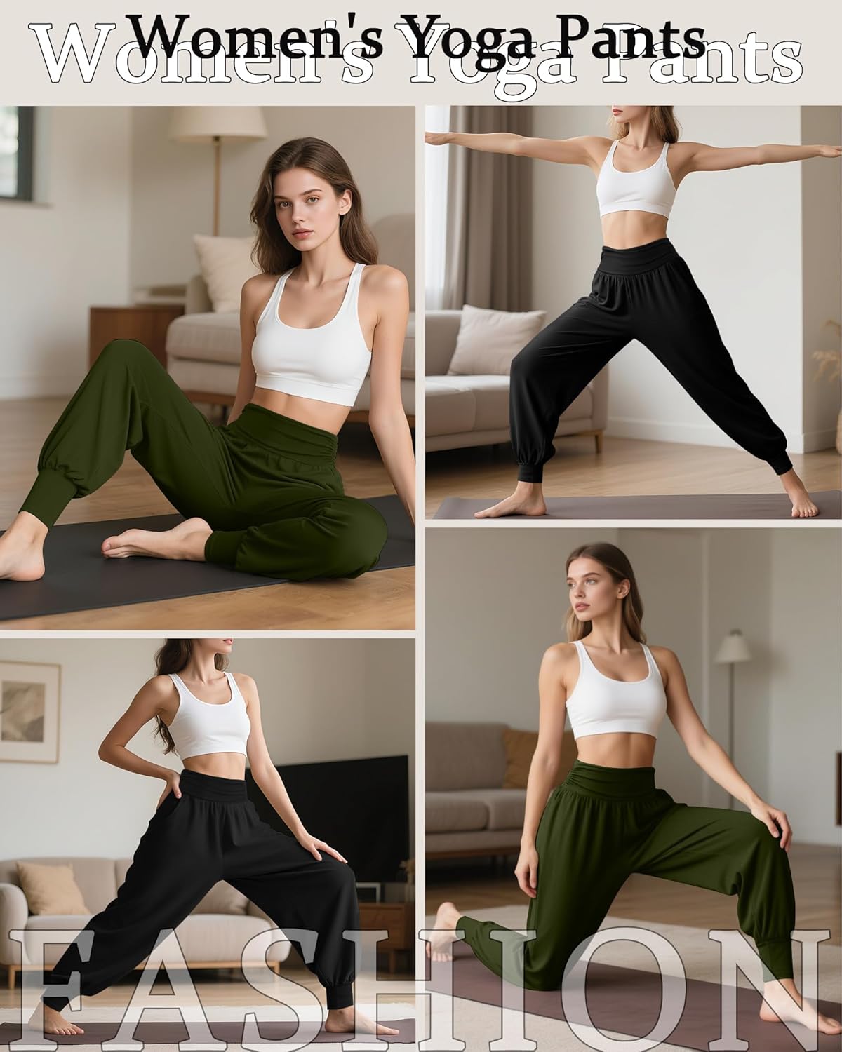 2 Pack Women's Yoga Joggers, Cozy Sweatpants with Pockets Casual Loose Comfy High Waisted Lounge Pants - Image 3