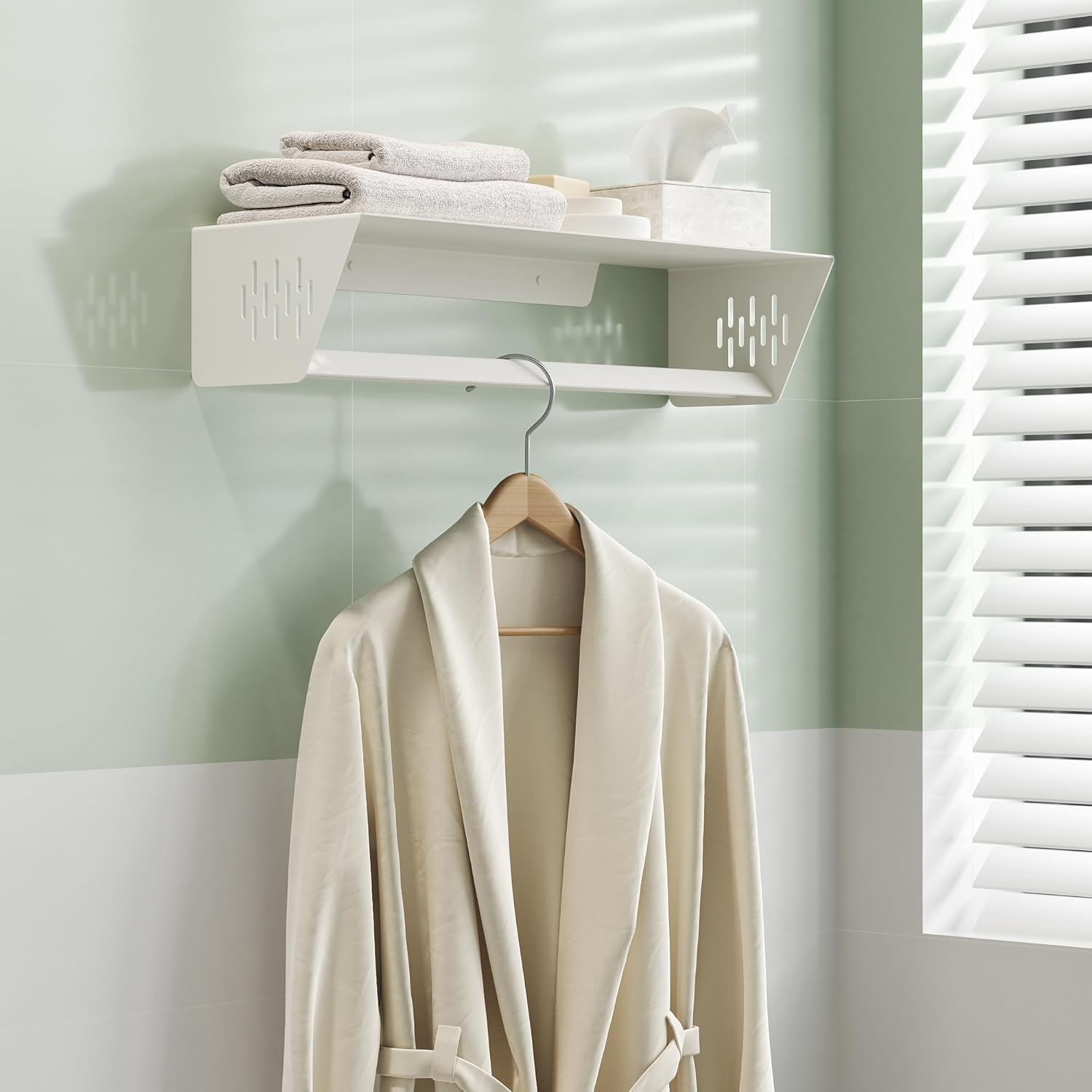 Bathroom Lavatory Towel Rack, Wall Mount Towel Holder Towel Hanger Shelf with Towel Bar, SUS 304 Stainless Steel Towel Rack for Bathroom and Lavatory, Matte White, 24 Inch