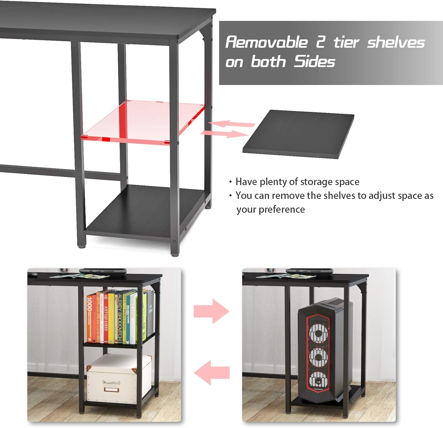 Buy Elephance Large LShaped Computer Desk with Shelves, Corner Desk