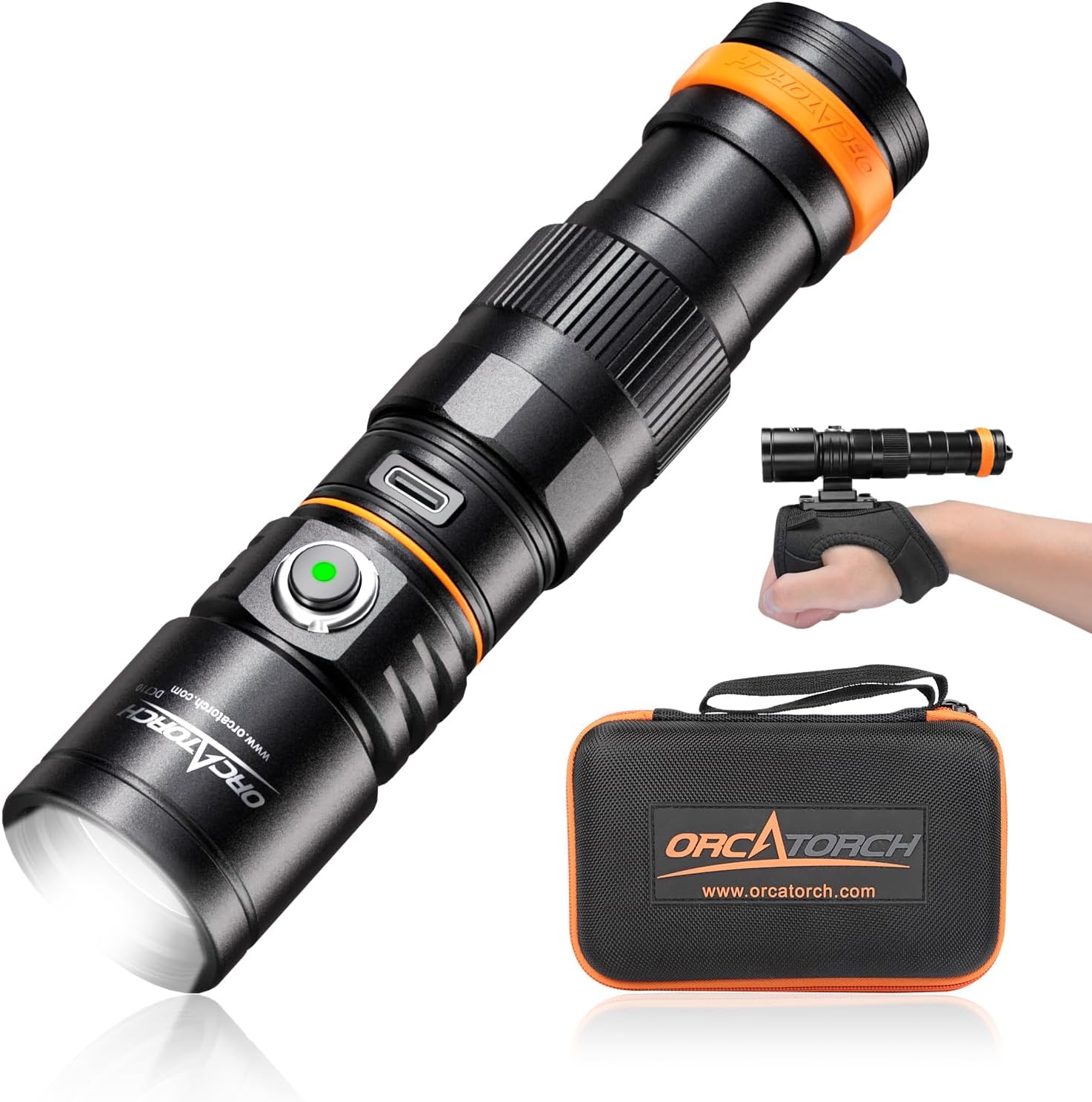 DC710 Scuba Dive Light Type C Rechargeable, 3000 Lumens Super Bright Underwater Flashlight, IP68 Waterproof Submersible Torch with WS02 Wrist Strap Mount for Hands-Free Diving