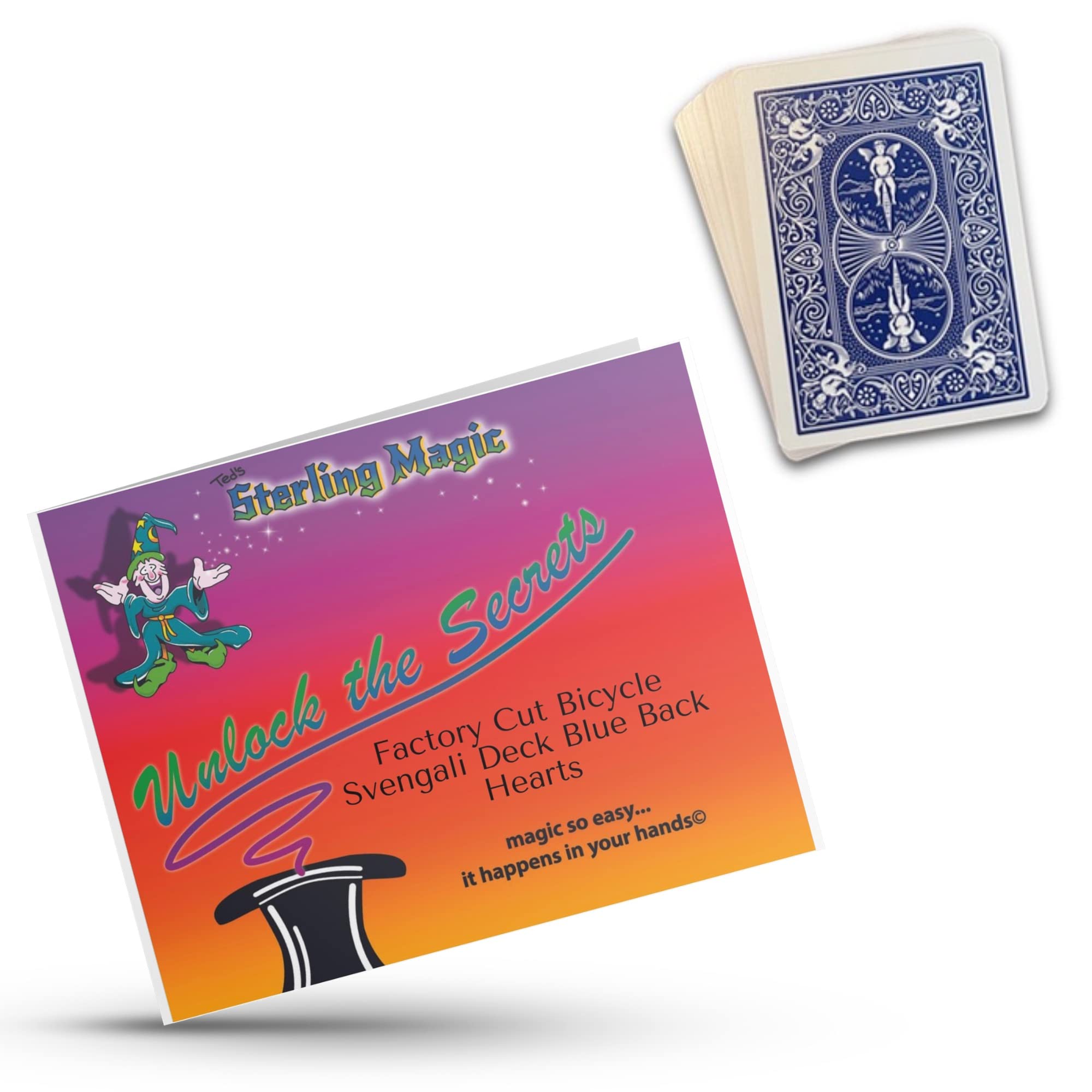 Ted's Sterling Magic Bicycle Svengali Deck Trick in Blue Back, Hearts Suit, Choose Your Force Card (Jack)