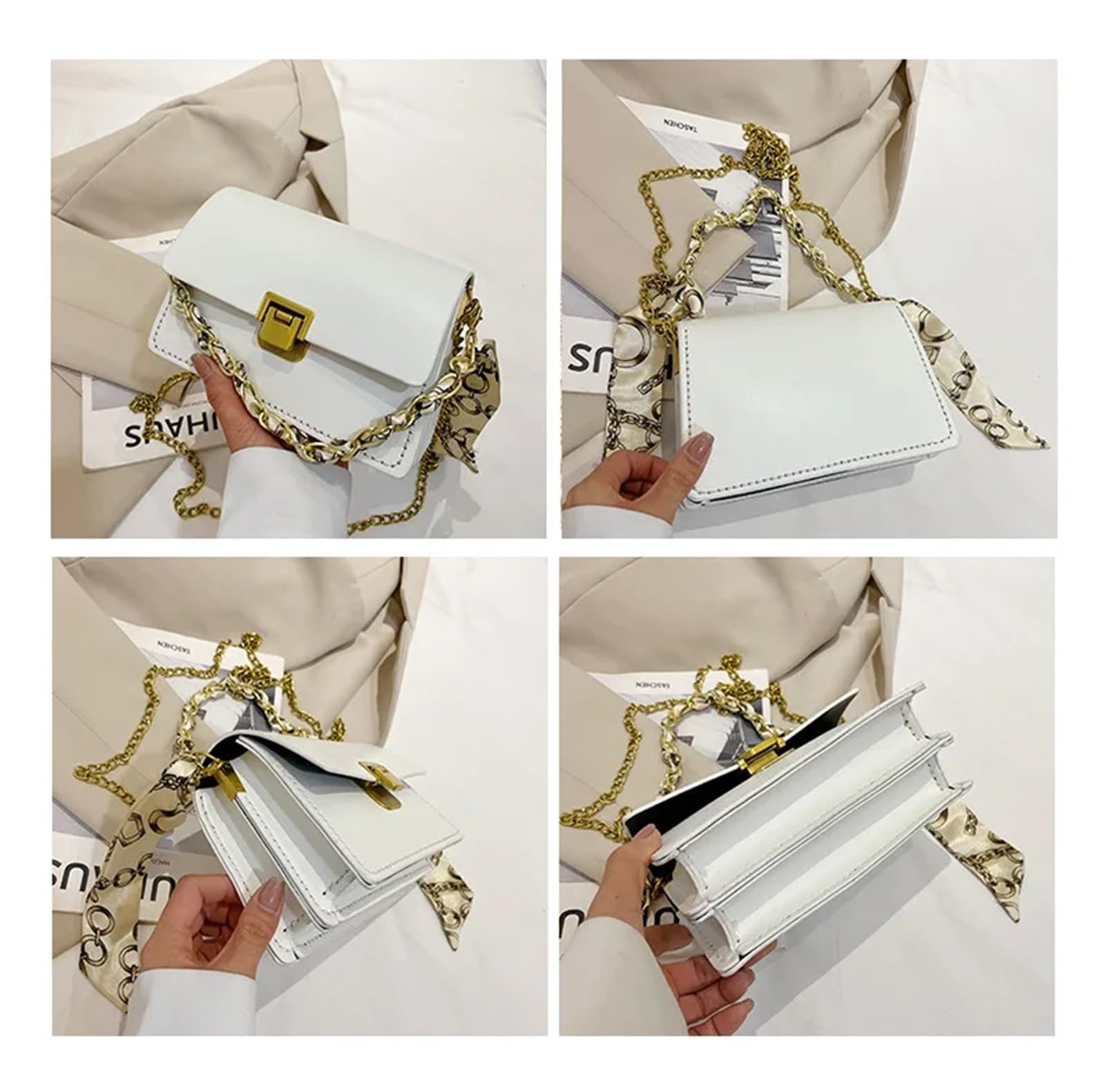 Juego de bolsos hechos a mano, costura a, artesanía cuero, kit bricolaje, fabricación, caja cuadrada, material | Num1 White