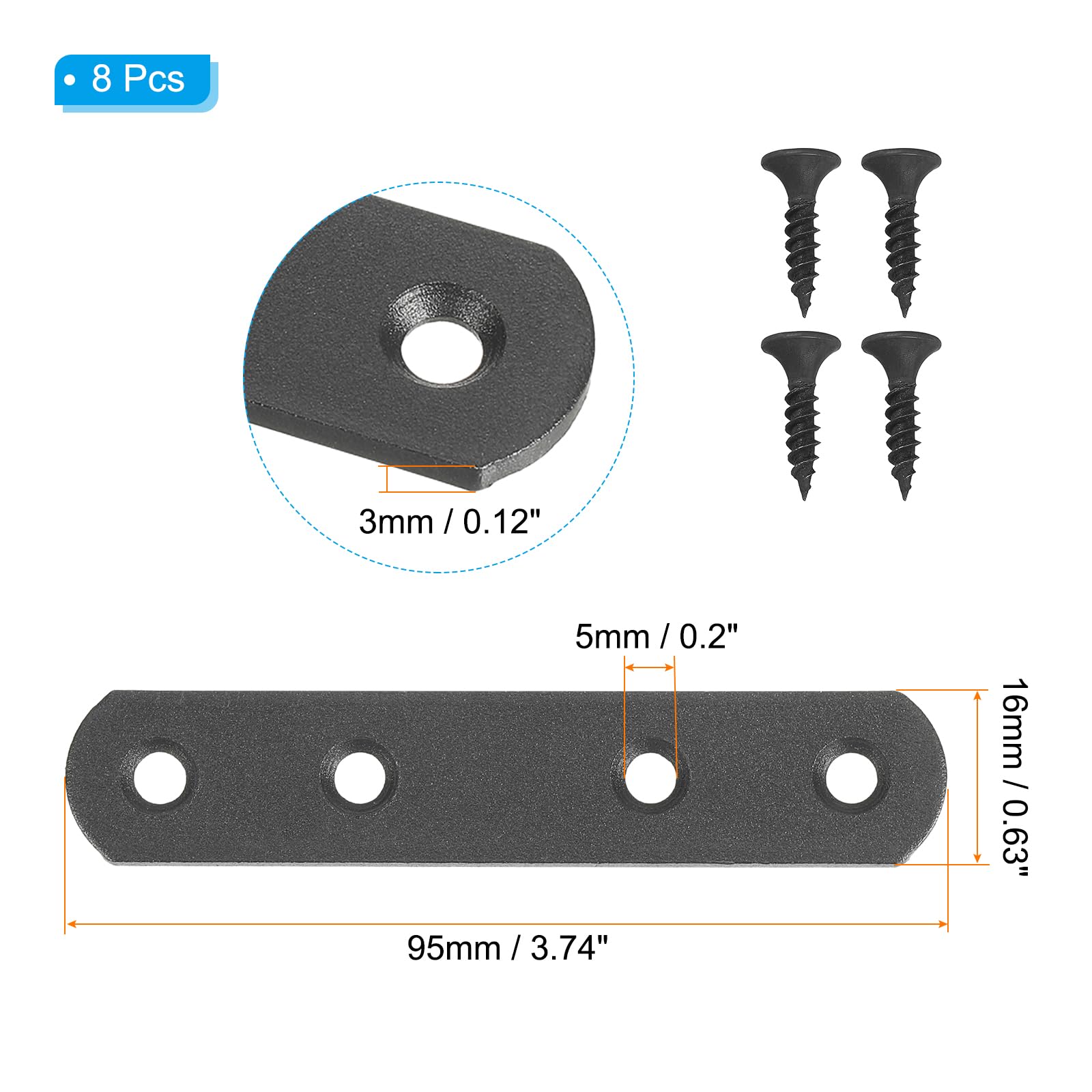 PATIKIL Stainless Steel Flat Mending Plate 3.74 x 0.79 Inch,8 Pieces Flat Straight Brace Brackets Joining Plates Repair Fixing Bracket Connector with Screws - Image 2