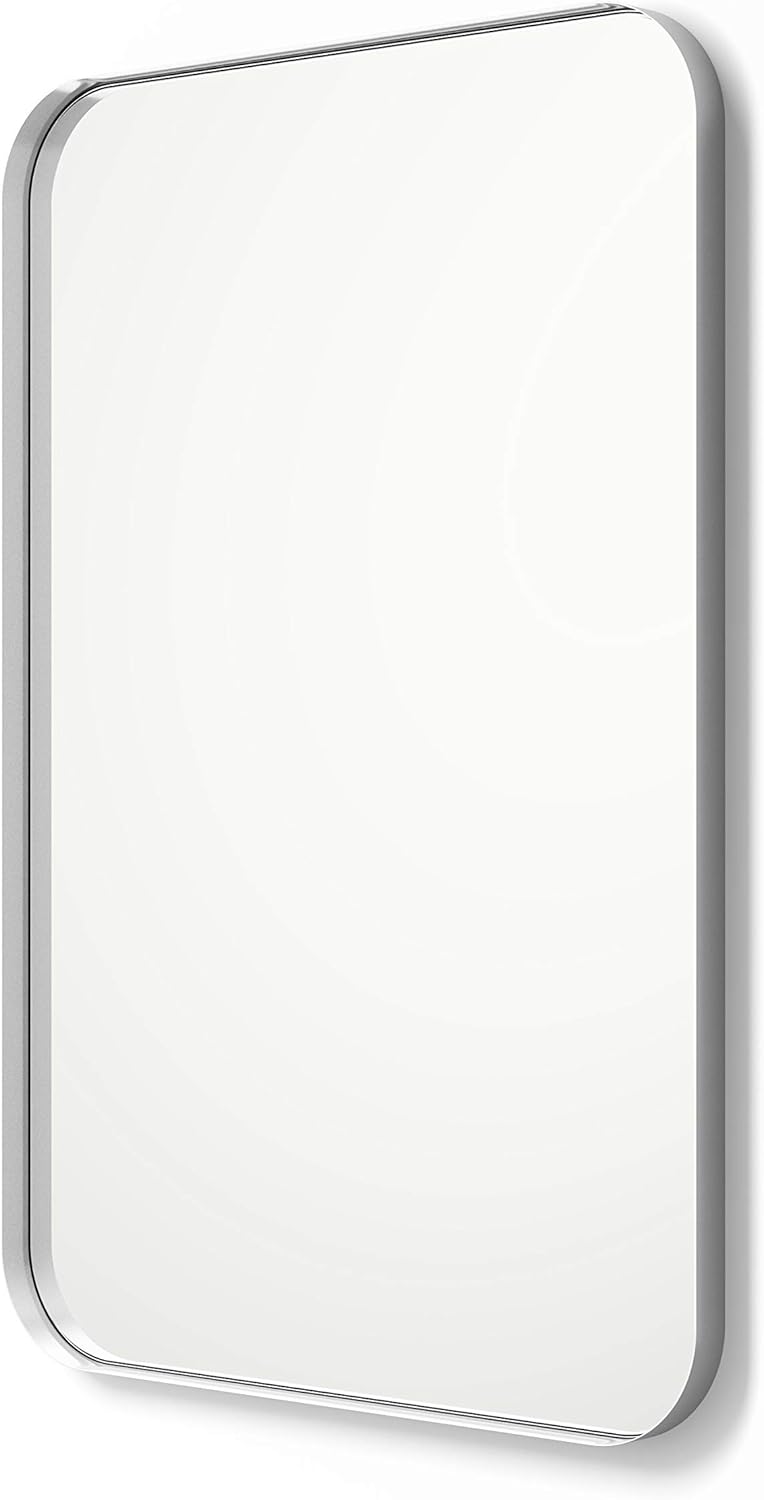 Better Bevel Wall Mirror | Bathroom Vanity Mirror | Silver Metal Frame | 20" x 30" Rectangle