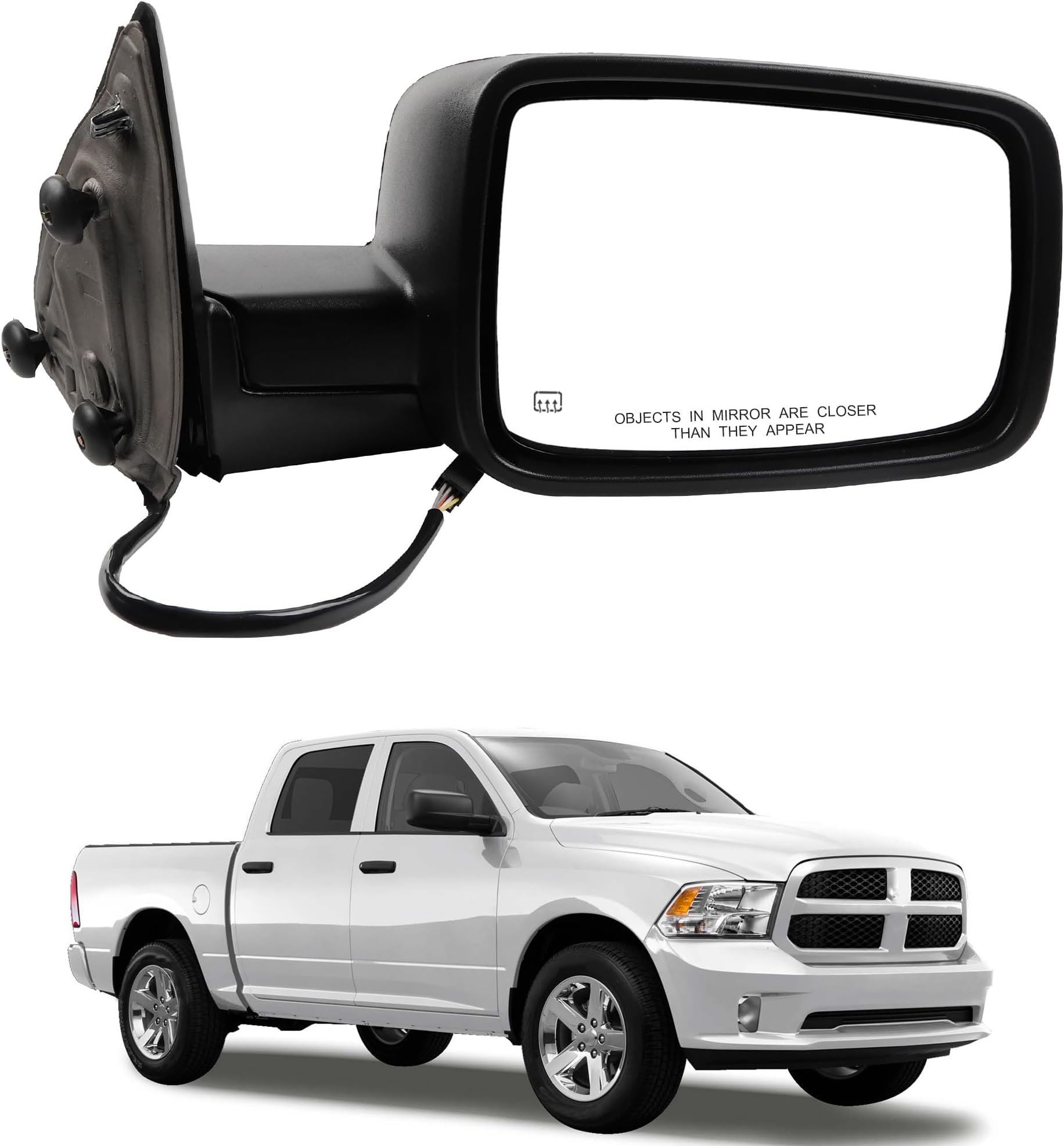 Dasbecan Passenger Side Mirror Compatible with 2014-2018 Ram 1500,2019-2022 Ram 1500 Classic Right Mirror With Heated Manual Folding Power Glass Replaces 68147862AQ CH1321354