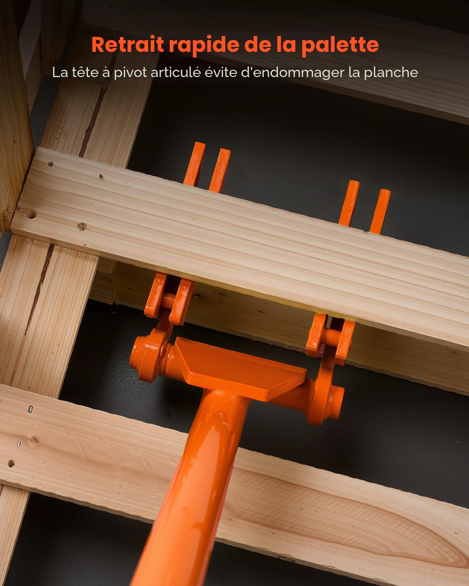 VEVOR Démonte Palette 907,18 kg Outil Démonte Palettes 114 cm Barre de Démontage pour Retrait Planches de Terrasse, Planchers, Charpentes, Toitures, Moulures, Cloisons Sèches, avec Tête Rabattable
