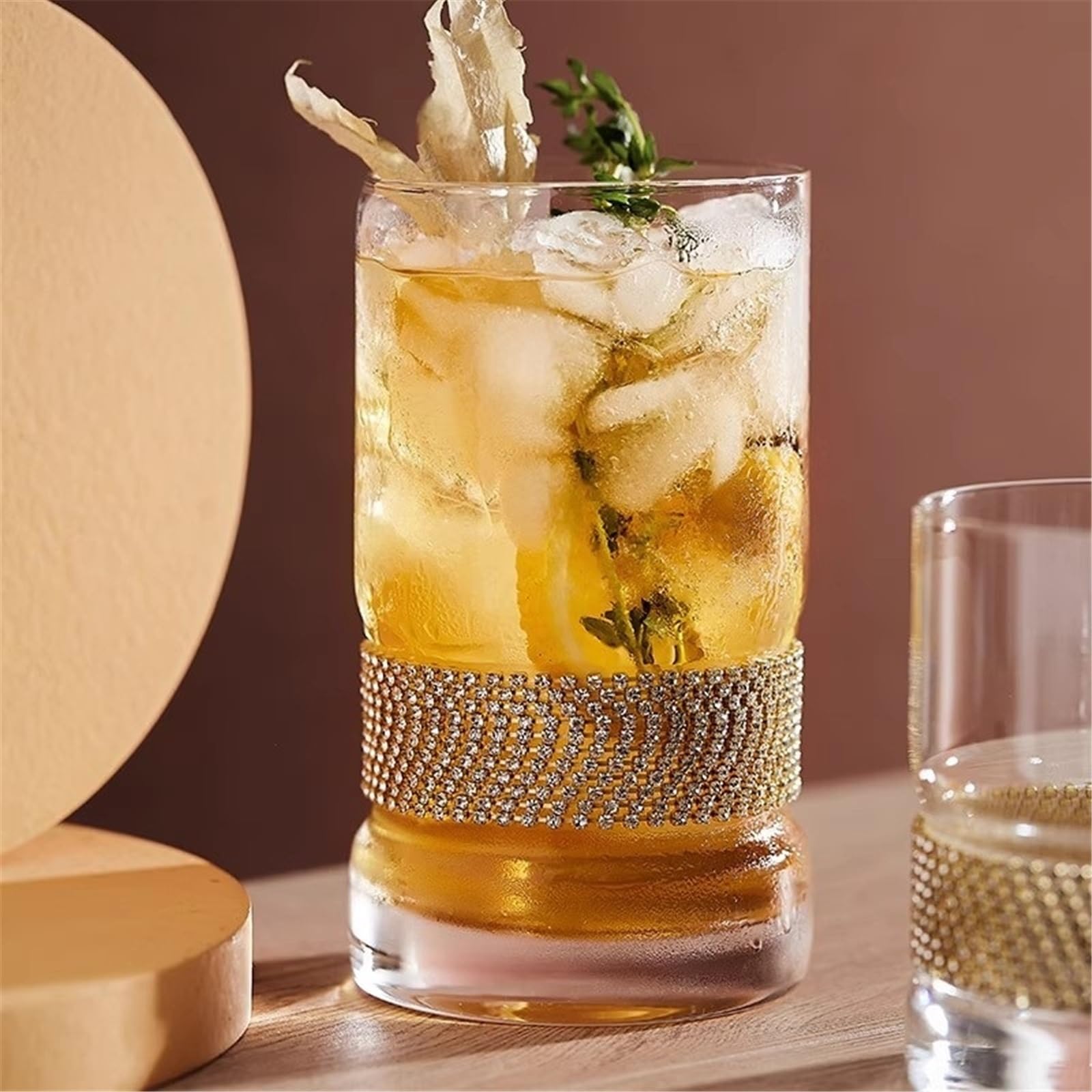 szklanki do picia Luksusowy kryształowy kubek bez nóżki, szklanki do whisky z ciężką podstawą Jadalnia(Clear,Duży)