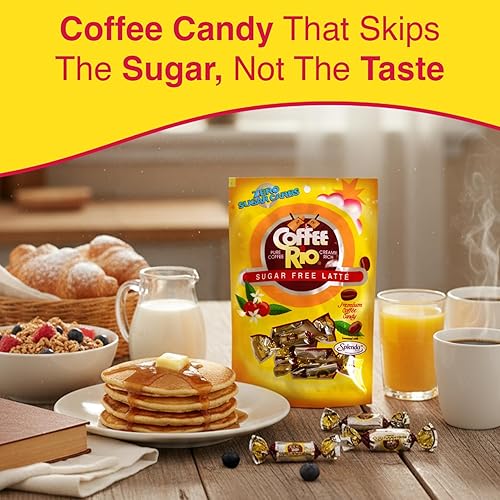 Miniatura 4 de Coffee Rio Caramelos de café con leche sin azúcar y originales, paquete variado de 4 (3 onzas cada uno), caramelos duros sin azúcar envueltos