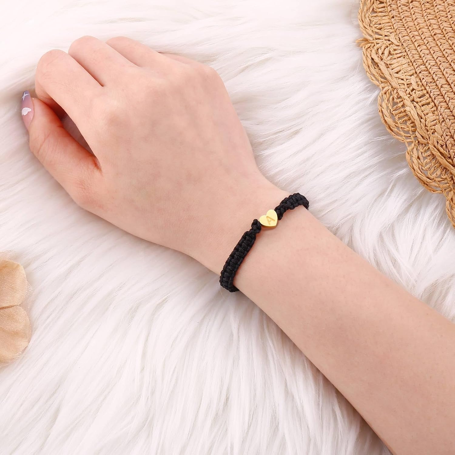 SUMMER LOVE Gold Heart Initial Bracelets for Women - 26 Letters Initial Charm Bracelet Handmade Black Red Rope Braided Adjustable Jewelry for Mom Daughter Best Friend Birthday Mother's Day Gift - Image 2