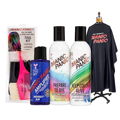 MANIC PANIC Rockabilly - Paquete de tinte para el cabello azul con champú clarificante Prepare to Dye, acondicionador para mantener el color vivo,
