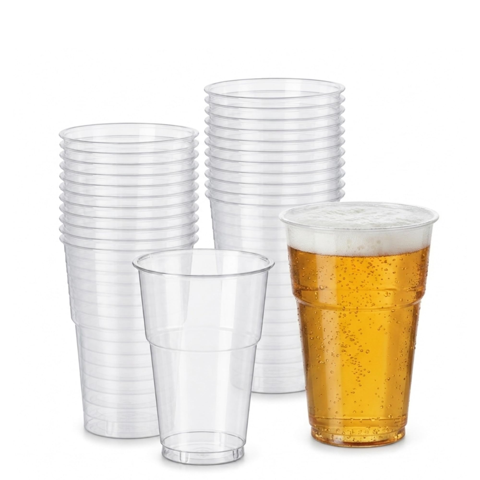 Ayn Al Madina Clear 16oz Pack of 50 - Beer Glasses - Disposable Recyclable & Reusable – Drinking Cups for Parties & All Types of Events – Sturdy & Waterproof.