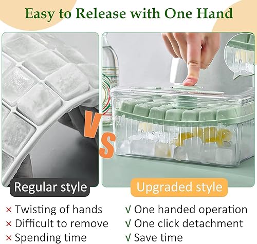 Miniatura 5 de J.Y.Memorize Mini bandejas para cubitos de hielo para congelador, bandeja para cubitos de hielo con tapa y contenedor, paquete de 2 56 moldes