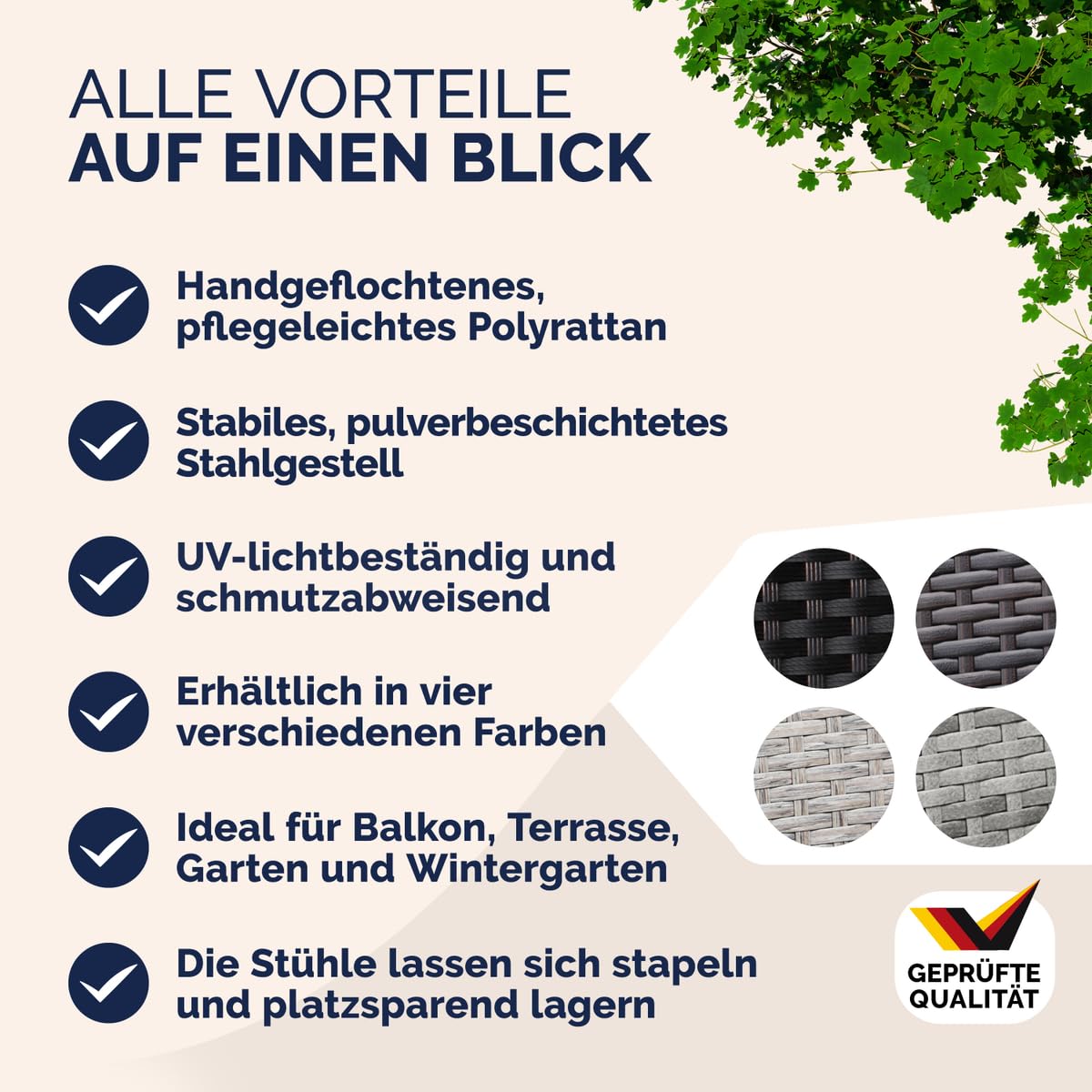 Casaria® Gartenstühle 4er Set Stapelbar Wetterfest Polyrattan Outdoor 160kg Garten Terrasse Balkon Stuhl mit Armlehne Gartensessel Stapelstühle Creme
