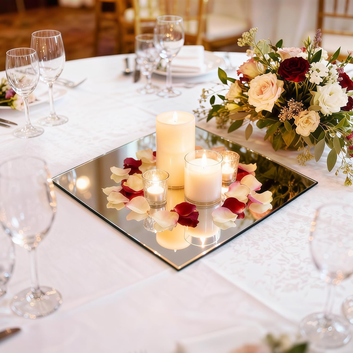 10Pack Square Mirror Centerpieces for Table, 12“ Mirrors for Centerpieces, 2mm, Acrylic Mirror Plates, Mirror Tray, for Wedding Table, Party Decorations, Candle Plate Set, Craft, New Year Decorations