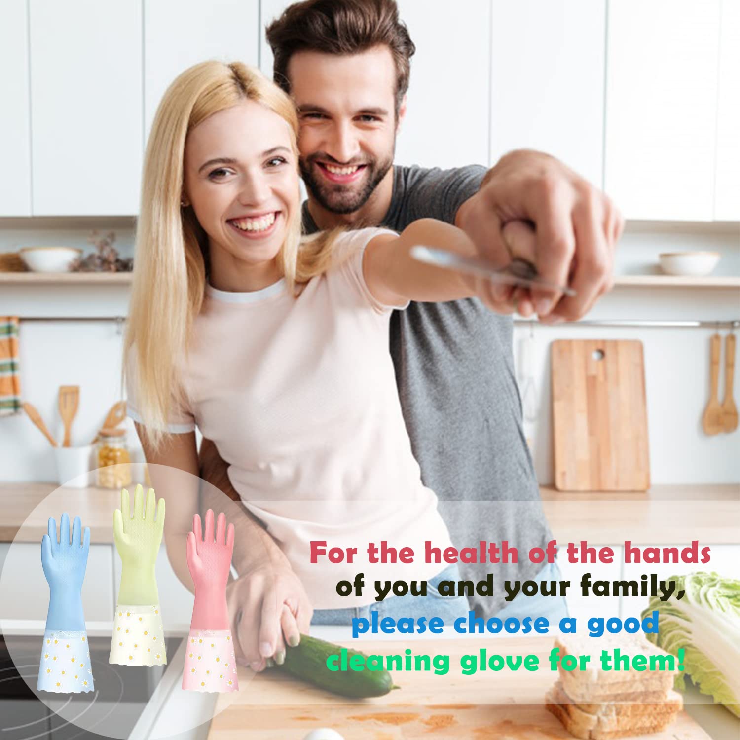 Guantes de limpieza para lavar platos, 3 pares – Guantes de goma reutilizables antideslizantes para la cocina, jardinería, impermeables, para el hogar