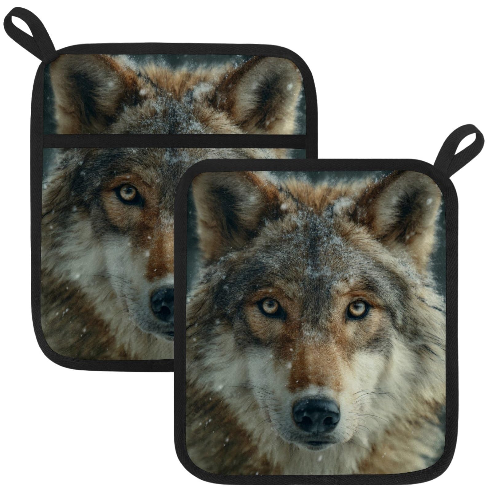 VAPOKF Wolf Heat Resistant Pot Holders, Thick Pot Holders Pad with Hanging Loop for Kitchen, Oven Cloth Pads for Kitchen Baking Microwave Oven