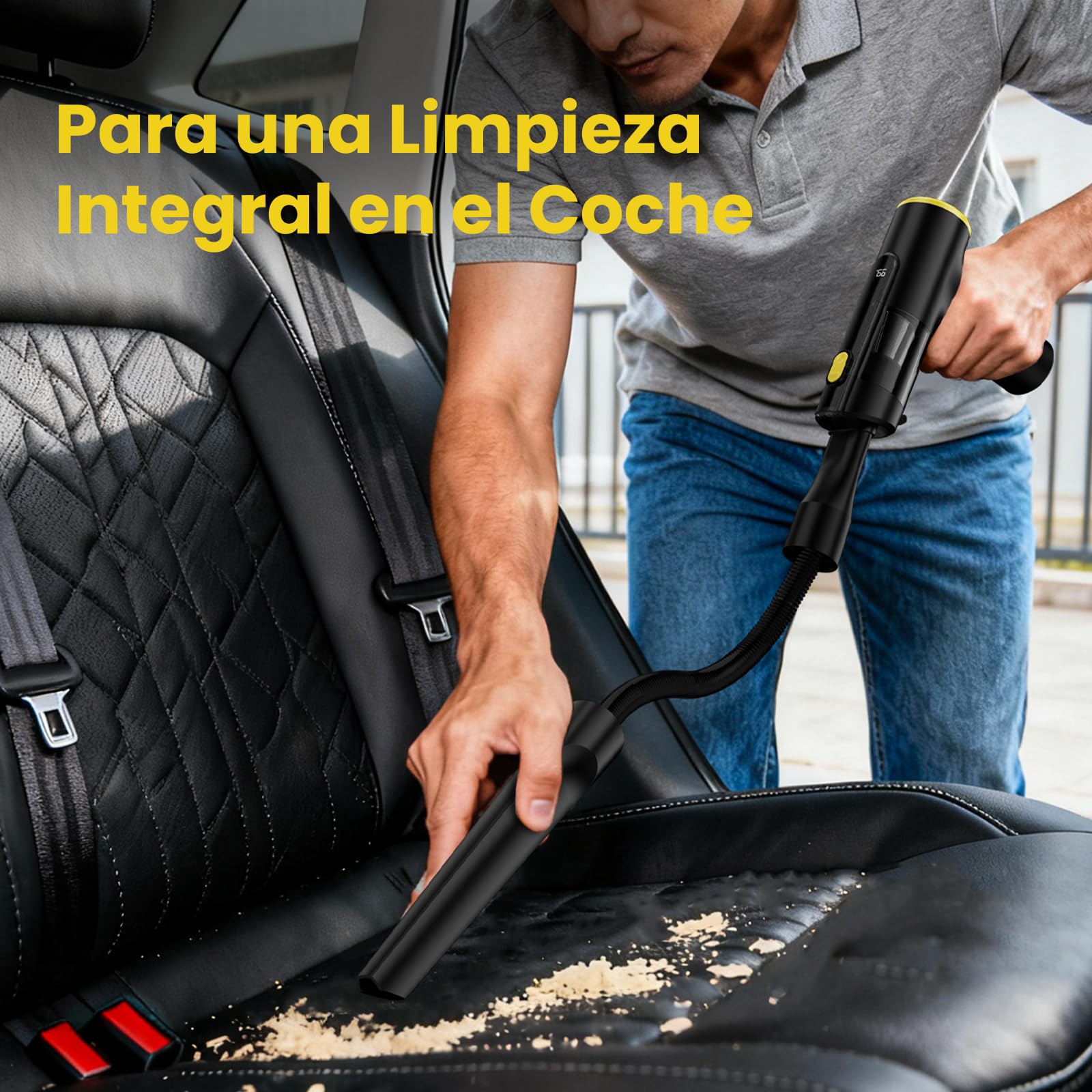 V5 Aspiradora de Mano sin Cable 28KPa/60Min,Aspiradora Coche Potente | Mini Aspiradora de Mano Portátil 3 en 1 Aspirar/Soplar/Inflar, Pantalla LED, Luz Verde y Filtro HEPA