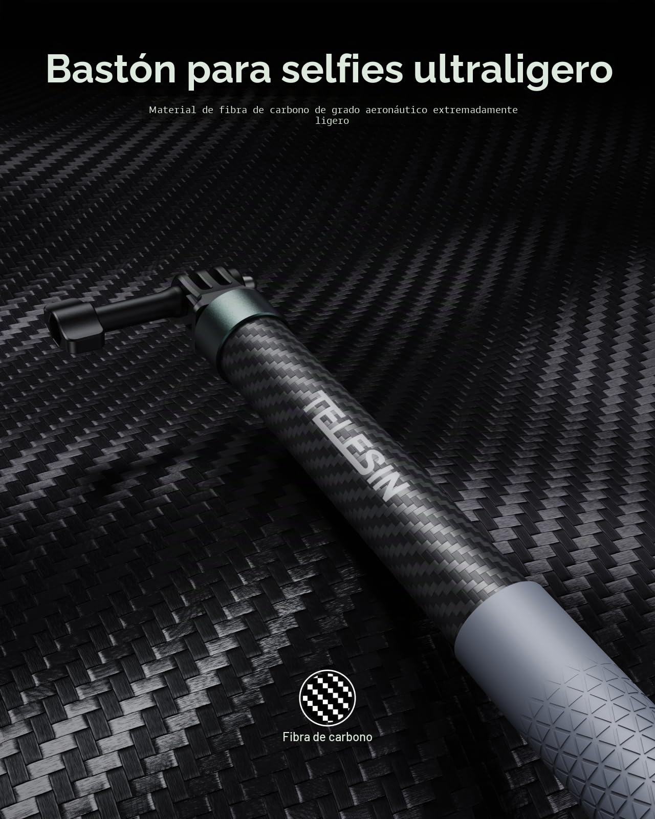 TELESIN 120cm Selfie Stick con trípode para GoPro Insta360 dji, Monopod de Extensión de Fibra de Carbono Ligero para Go Pro Hero 13 12 11 10 9 8 MAX Insta360 dji Osmo 360 Action 6 5pro 4 3