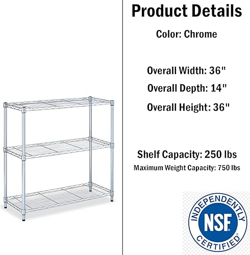 Miniatura 6 de 48 W x 18 D x 72 H, Kit de estantería de alambre cromado de 4 niveles  Capacidad de peso de 6,000 libras  NSF