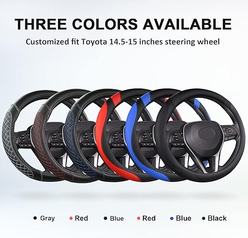 Miniatura 47 de West Llama Funda personalizada para volante de automóvil para Toyota Tacoma, 4Runner, Tundra, Sequoia, 15.5-16 pulgadas (negro + azul, tamaño grande)
