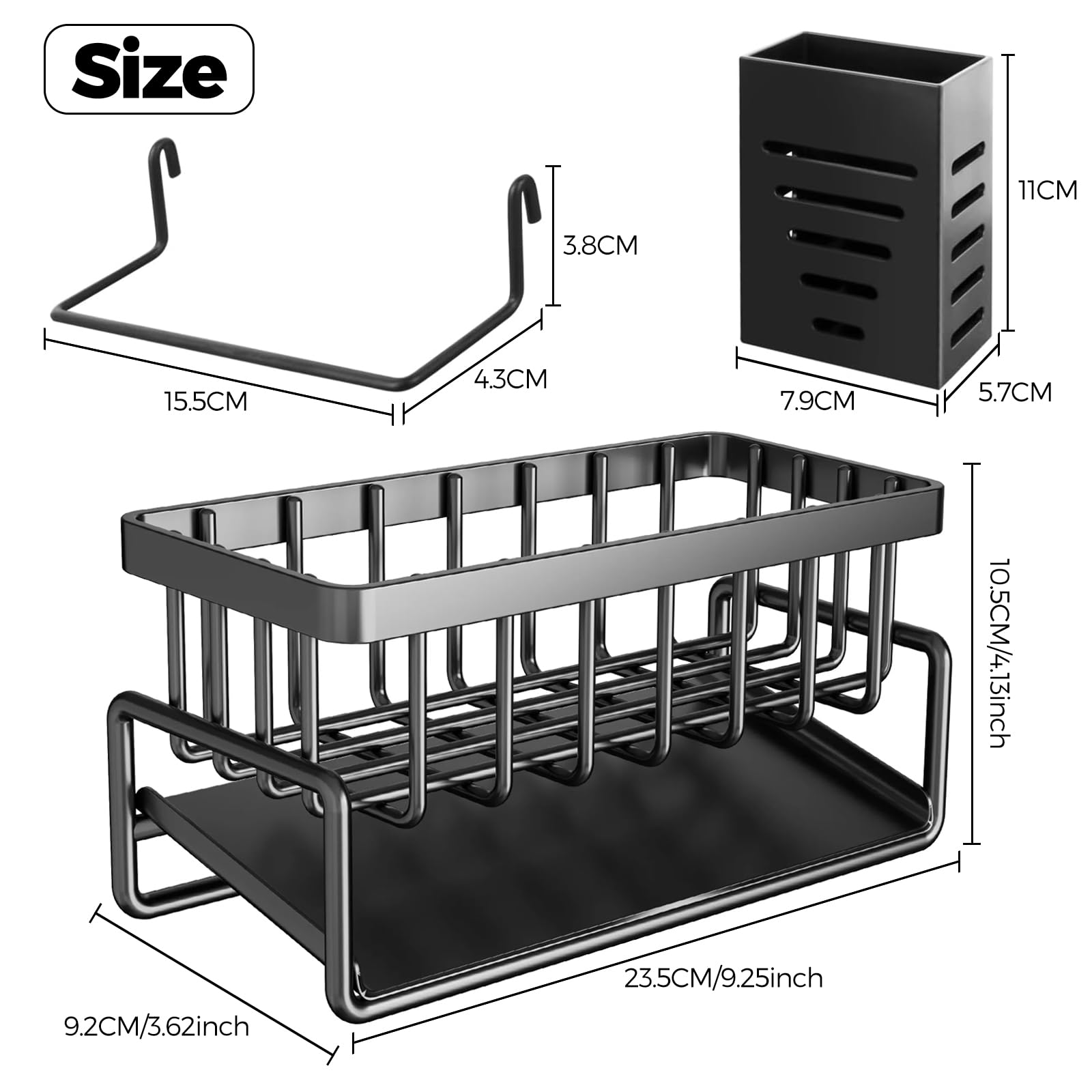 HIYAA Organizzazione e conservazione della cucina, organizzatore lavello cucina con vassoio di flusso automatico, porta spugna lavello cucina con porta asciugamani-nero