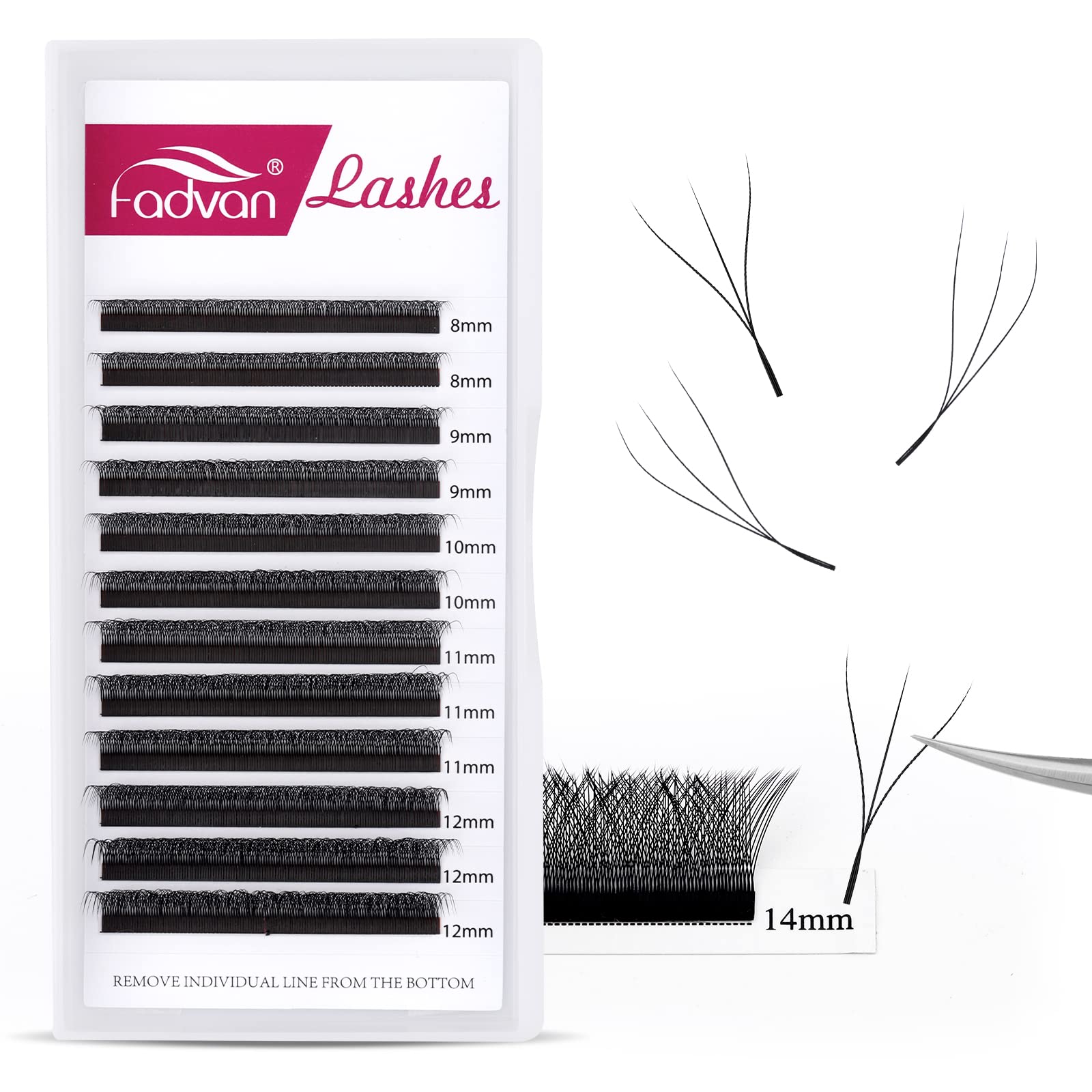 FADVAN Eyelash Extensions Russian Volume W 3D 0.07D Curl 8-12mm Mixed | Eyelash Extensions Hair to Hair Professional and Beginner, Premade Fan