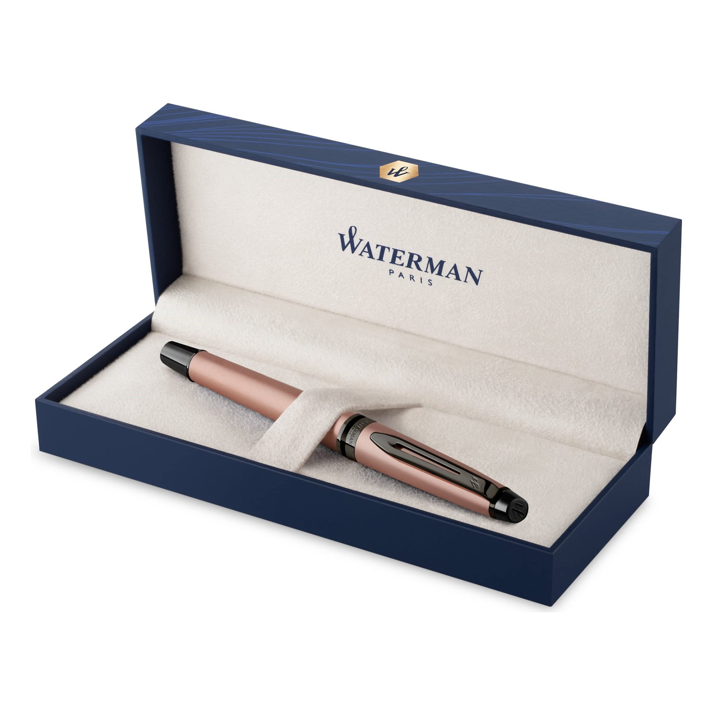 Waterman Expert Rollerball | Rotgoldfarbene Metallic-Lackierung mit Ruthenium-Zierteilen | Feine Spitze | Schwarze Tinte | In Geschenkbox