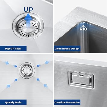 Undermount Stainless Steel Kitchen Sink with Waste Kit Silver 70×45 cm