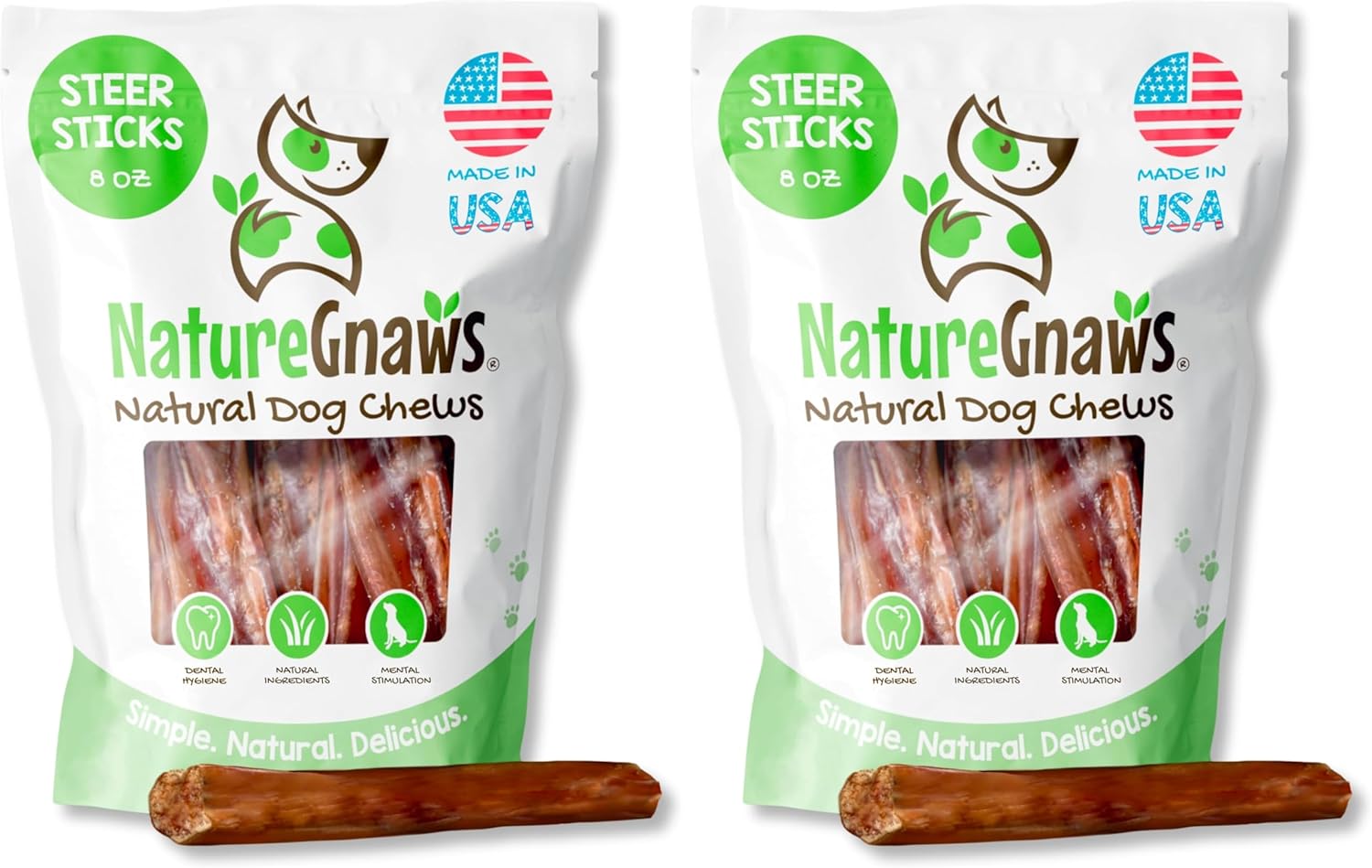 Nature Gnaws USA Steer Sticks for Dogs 5-7" (8oz) - Mixed Thickness - Long Lasting for Aggressive Chewers and Large Dogs - Natural Beef Bully Dog Chew Bones (Pack of 2)