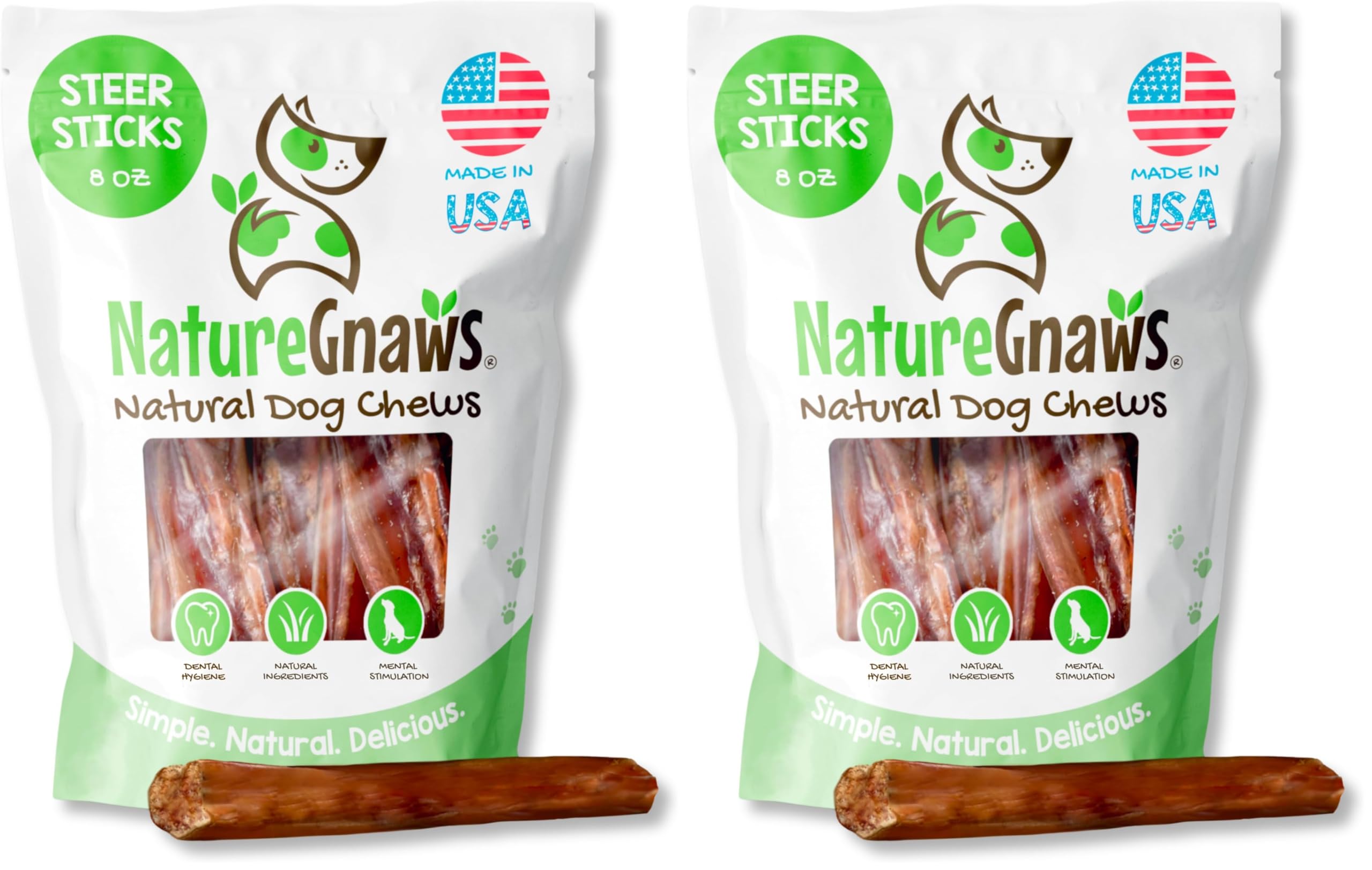 Nature Gnaws USA Steer Sticks for Dogs 5-7" (8oz) - Mixed Thickness - Long Lasting for Aggressive Chewers and Large Dogs - Natural Beef Bully Dog Chew Bones (Pack of 2)
