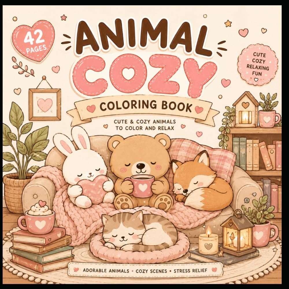 animal cozy coloring book: cute animals, relaxing pages and cozy moments for stress relief