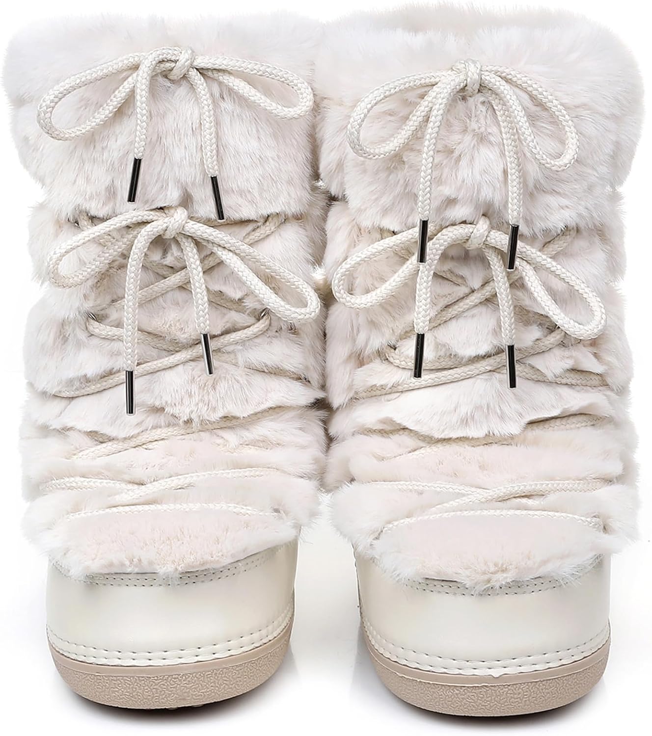 ZHENAIYISHENG Furry Faux Fur Boots for Women - Fuzzy Winter Snow Boots - Fluffy Black White Pink Fur Boots - Lace-up Mid-Calf Water-Resistant Platform Boots - Image 5