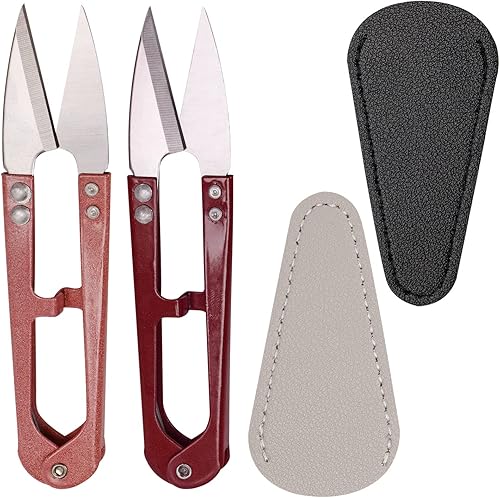 2 piezas de mini tijeras de coser con 2 piezas de cuero para tijeras cubierta de vaina de hilo de bordar pinza de recorte tijeras de punto de cruz