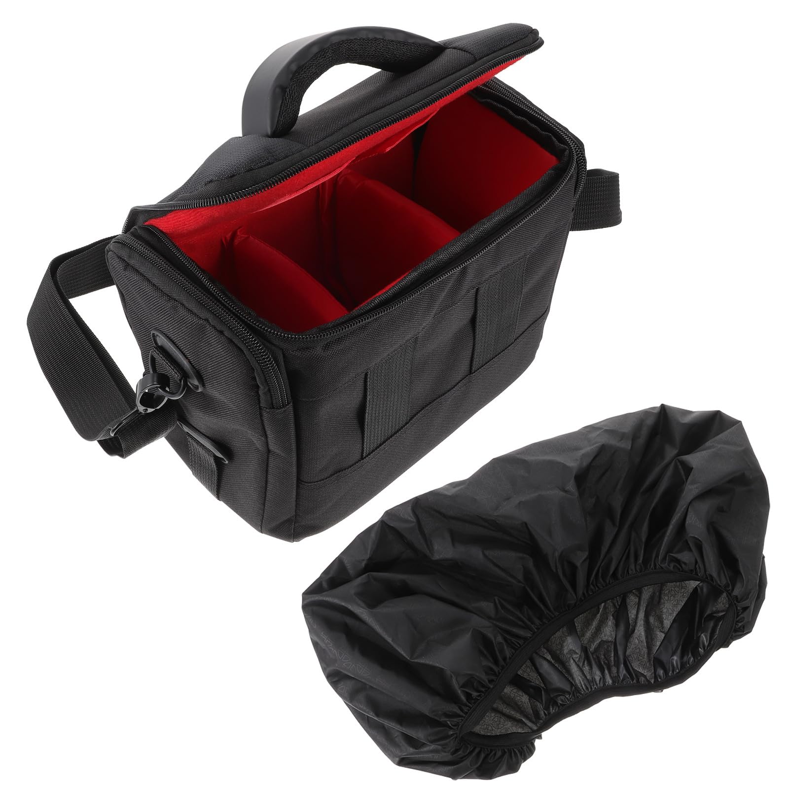 Paquet Étui pour Appareil Photo Reflex Numérique, Sacoche Bandoulière Rembourrée en Polyester Résistant à L’Eau Housse Pluie Intégrée, Compartiments Multiples pour Accessoires,