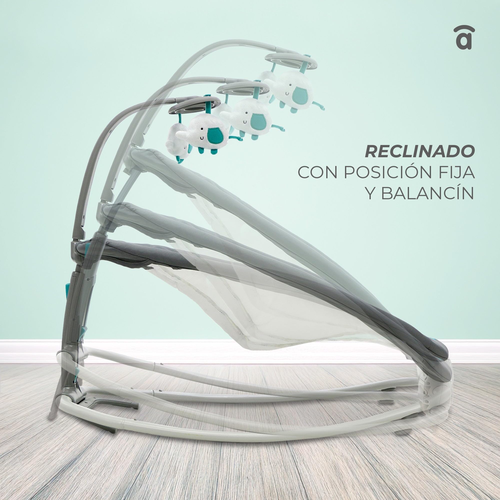 Asalvo Hamac éléphant bébé pliable 4 positions musique vibration harnais 5 points charge max 9 kg Gris Aqua