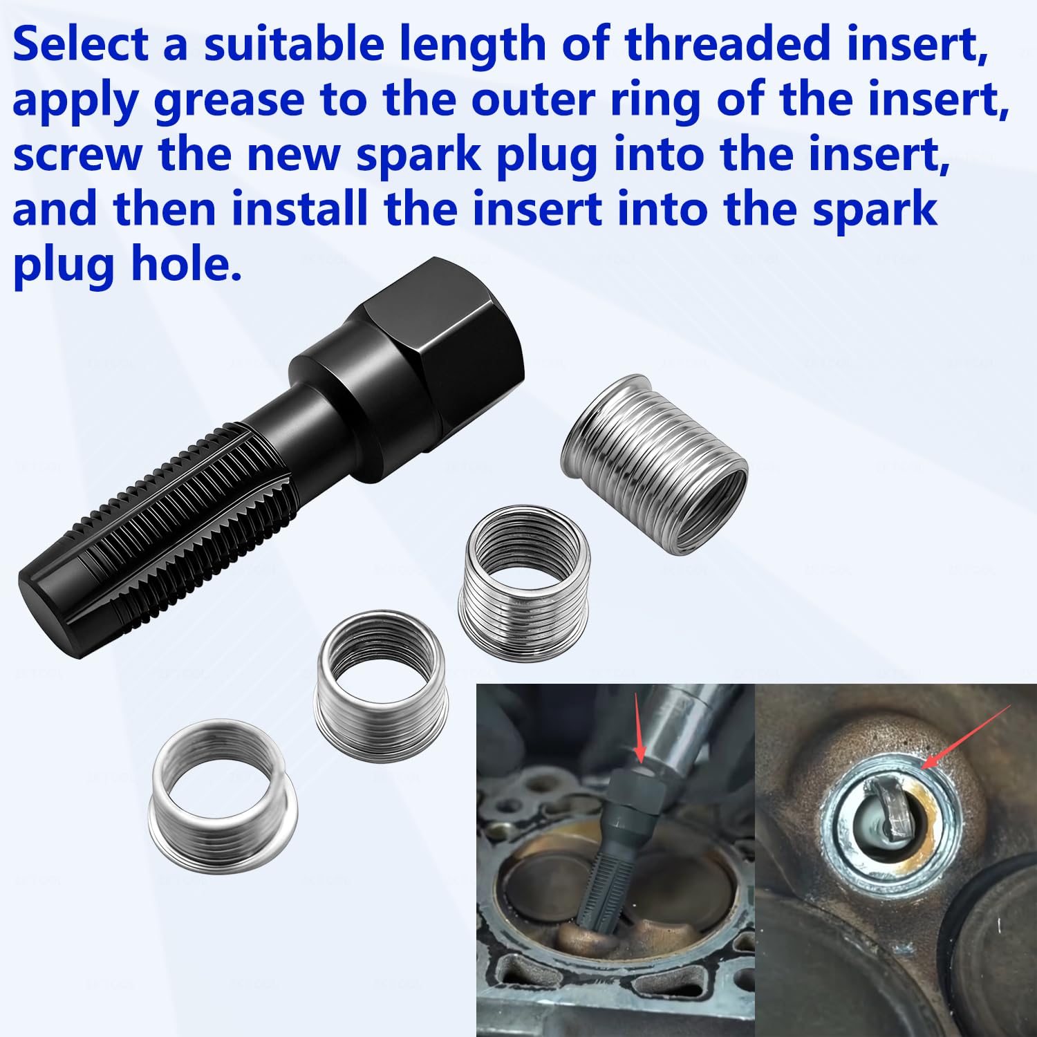 ZKTOOL 5 Piezas M14 x 1.25 Kit de Reparación de Roscas de Bujía, Kit de Roscado de Cabeza de Cilindro, Herramienta de Reparación de Roscas de Cilindro de 14 mm Reamer, 4 Insertos de Rosca