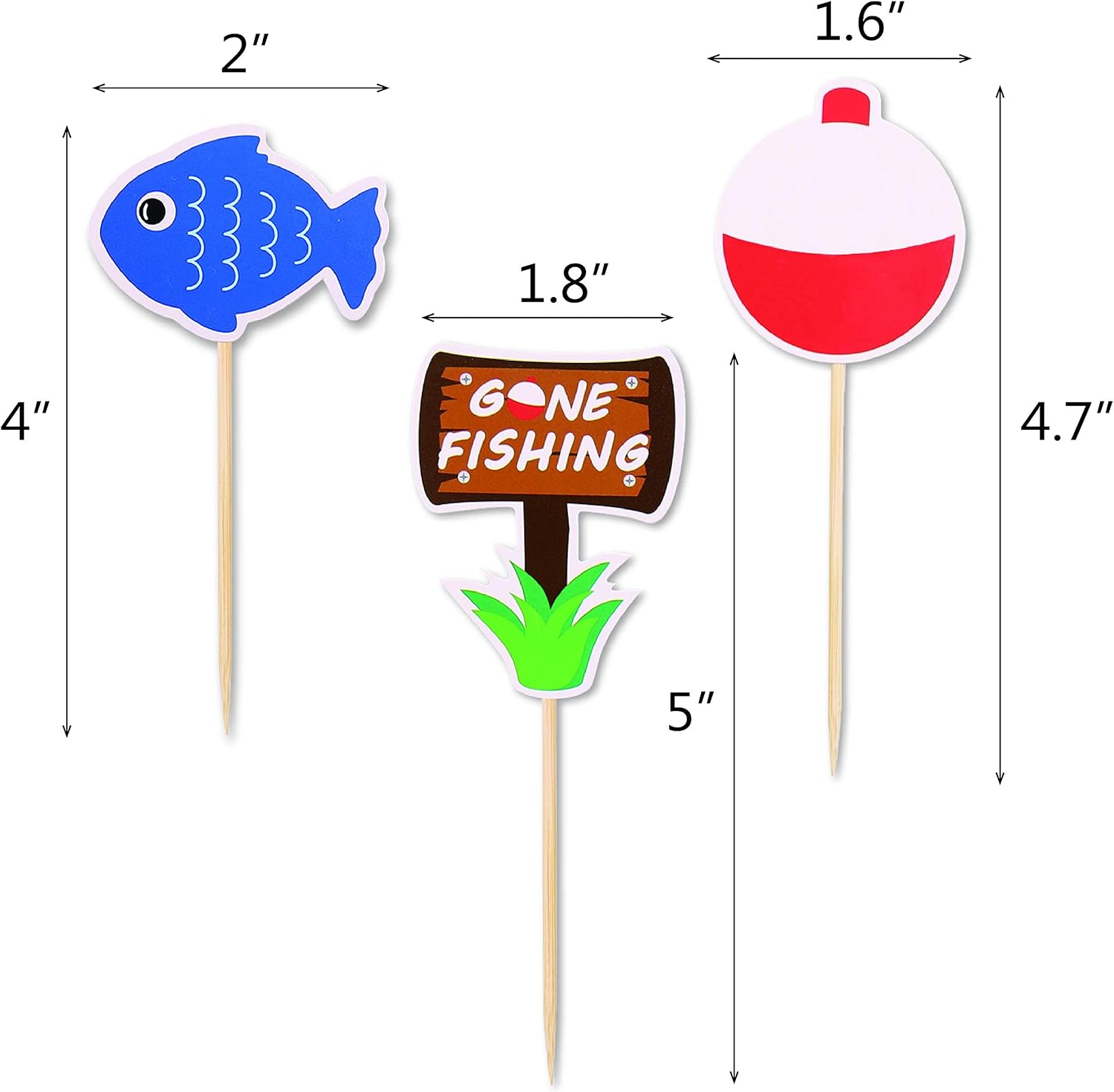 Gone Fishing Bobber Cupcake Toppers Kids Little Fisherman Birthday Party Cake Decoration Supplies 48pcs
