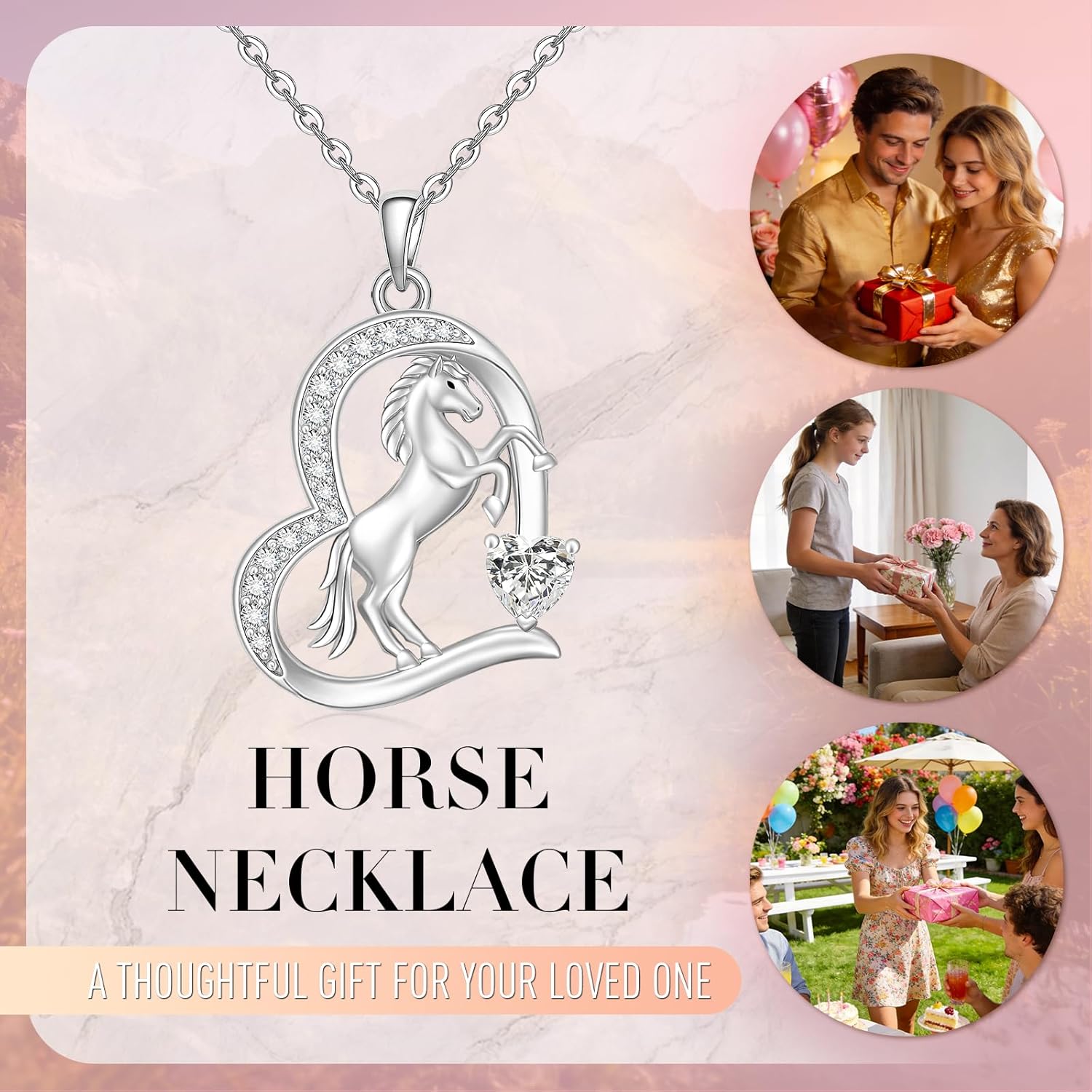 Fenthring Heart Horse Necklace for Women Sterling Silver Horse Pendant Necklace for Mothers Day Gifts Christmas Jewelry - Image 4