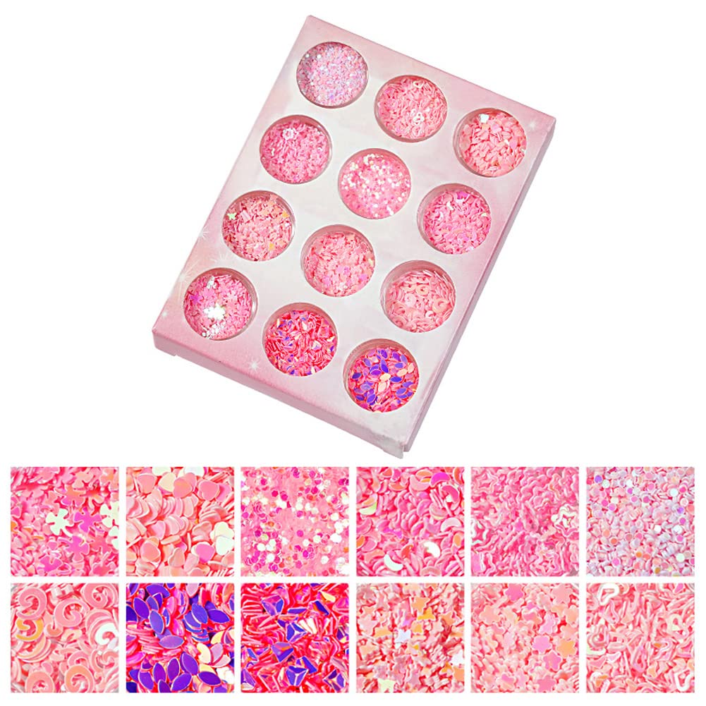 Nail Art schillernde Meerjungfrau Rosa Flocken Ultradünne bunte Glitzer Srquin für Festival Kosmetik Gesicht Haar Nagel Basteln Dekoration 12 Design