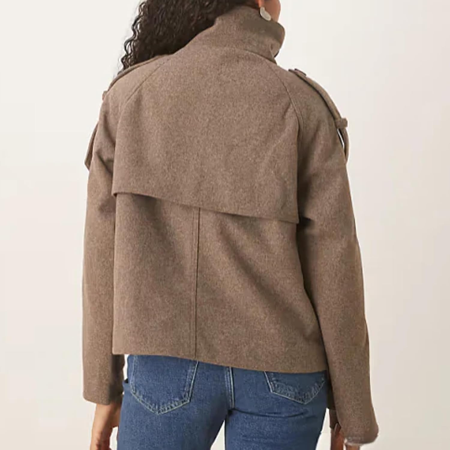 Zoziiee Womens Cropped Pea Coat Wool Blend Double Breasted Notched Stand Collar Trench Overcoat Jackets Fall Casual Outwear - Image 3