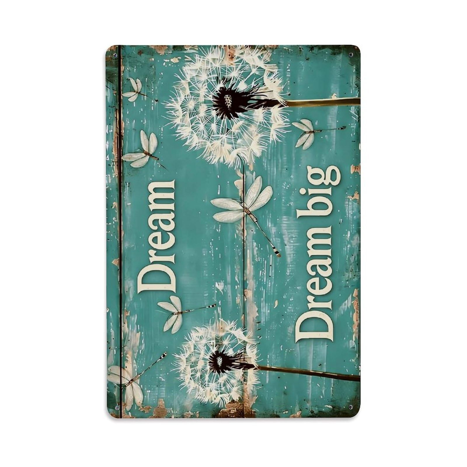 Nestemfo Vintage Dream Big Dandelion Dragonfly Art Tin Sign Metal Sign, Living Room,Bar, Home, Bedroom Wall Decor,Retro Metal Poster 8X12 Inches