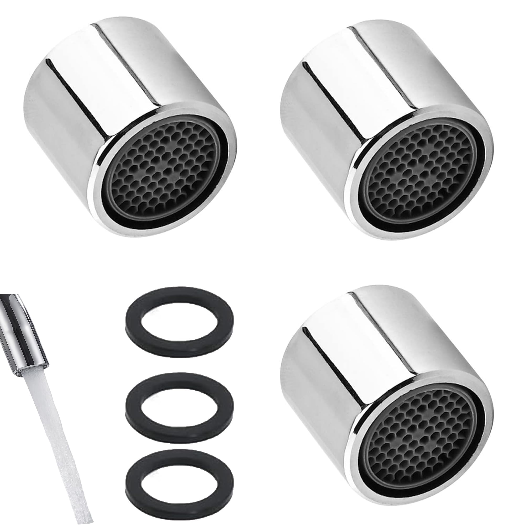 ZIOYANE 3Pcs Tap Aerator, Metal Faucet Attachment with Chrome Brass Housing for Kitchen & Bathroom Sink(18 mm)