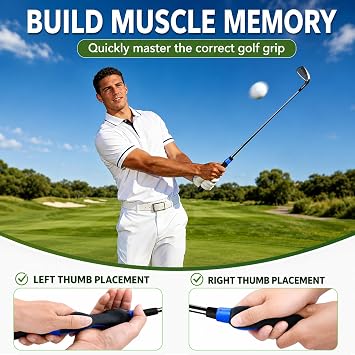 HRUIYL Golf Grip Trainer Training Aid to Improve Proper Hand Position, Build Muscle Memory & Swing Consistency, Ideal for Beginner and Intermediate Golfers (Blue)