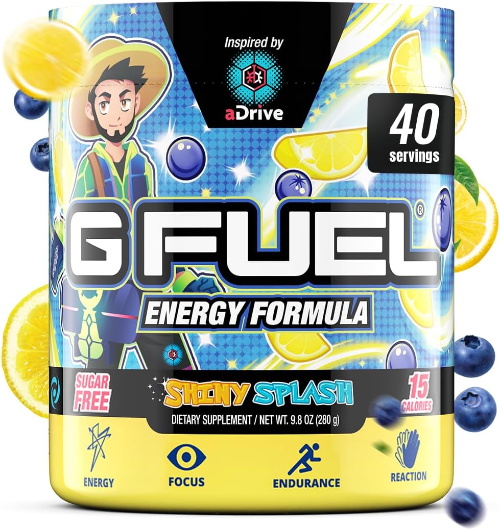 G Fuel aDrive Energy Drink Powder, Pre Workout Caffeine Mix for Gaming, Sugar Free Focus Amino, Vitamin + Antioxidants, 9.9oz (Blueberry & Lemonade, 40 Servings)