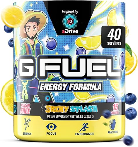 G Fuel aDrive - Polvo energético, sin azúcar, suplemento de enfoque de cafeína limpia, mezcla de agua, sabor a arándanos y limonada, mezcla de amino