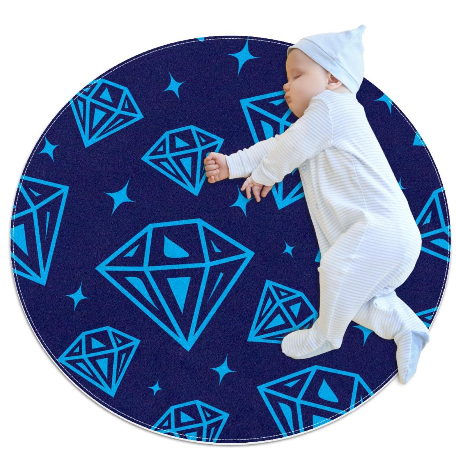 Tapis diamant turquoise rond pour pied de canapé et chambre enfant