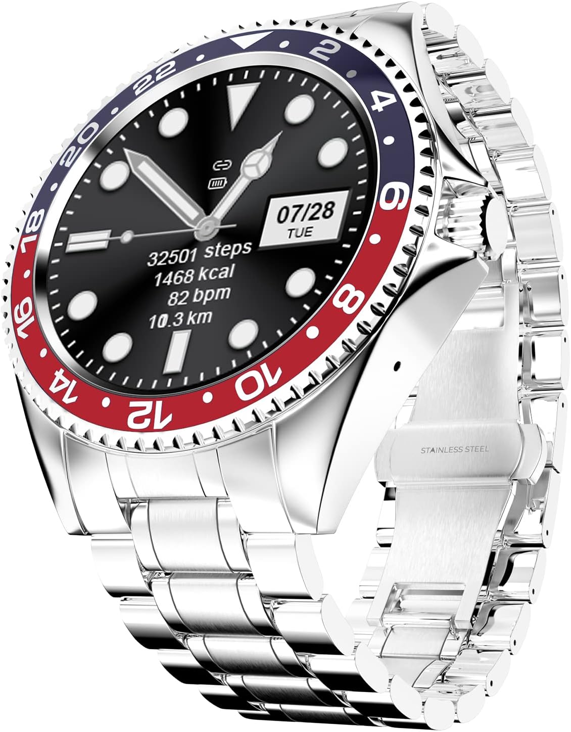 Fire-Boltt Quantum Luxury Stainless Steel Design 1.28" Bluetooth Calling Smartwatch/High Resolution/TWS Connection/SpO2 Tracking/Sports Modes/Compatible with Android iOS/Unisex (Black Red)